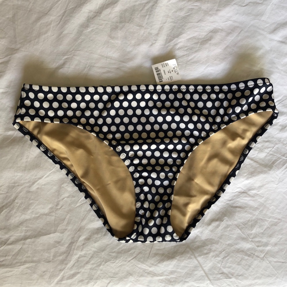 J. Crew Polka Dot Bikini Bottoms Navy Sz L